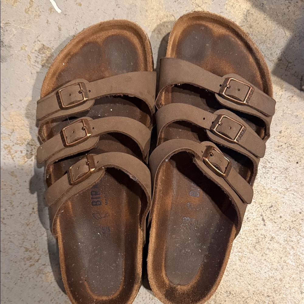 Birkenstock Brown Triple-Slit Slide Sandals